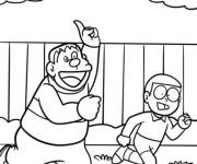 Coloriage Gian joue avec Nobita