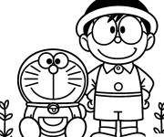 Coloriage Image de Doraemon avec son meilleur ami