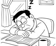 Coloriage Le p&egrave;re de Nobita dort &agrave; son bureau