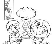 Coloriage Les deux amis en mangeant