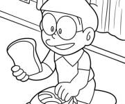 Coloriage Nobita avec du pain