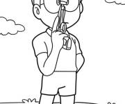 Coloriage et dessins gratuit Nobita avec un gadget en pistolet à imprimer