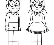 Coloriage Nobita et Shizuka de Doraemon