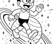 Coloriage Nobita et une plan&egrave;te &agrave; anneaux