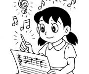 Coloriage Shizuka et les notes de musique