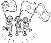 Coloriage Enfants portant des Drapeaux