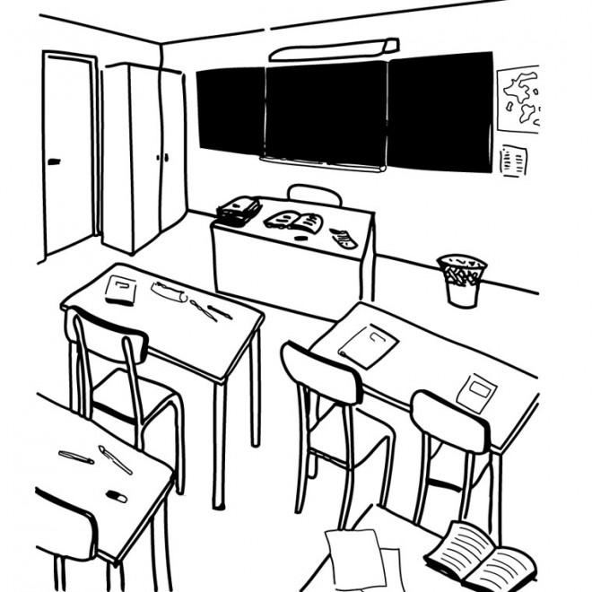 Coloriage La Classe En Noir Et Blanc Dessin Gratuit A Imprimer