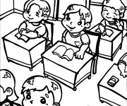 Coloriage Les élèves apprennent à L'École