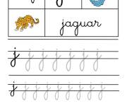 Coloriage Alphabet lettre J pour Jaguar écriture cursive gs