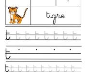 Coloriage Alphabet T pour Tigre écriture cursive