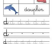 Coloriage Apprendre l'alphabet D avec Dauphin écriture cursive