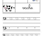 Coloriage Apprendre la lettre V de vache écriture cursive
