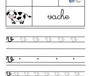 Coloriage Apprendre la lettre V de vache &eacute;criture cursive