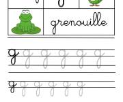 Coloriage Ecriture cursive lettre G pour Grenouille