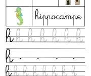 Coloriage Ecriture cursive lettre H pour Hippocampe