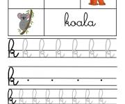 Coloriage Ecriture cursive lettre K pour Koala