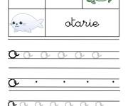 Coloriage Ecriture cursive lettre O pour otarie gs