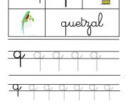 Coloriage Ecriture cursive lettre Q pour Quetzal
