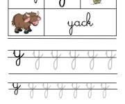 Coloriage Ecriture cursive lettre Y pour Yack GS