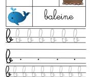 Coloriage L'écriture cursive lettre B pour Baleine