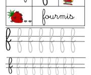 Coloriage Lettre F fourmis &eacute;criture cursive