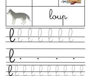 Coloriage lettre L d'alphab&egrave;te pour Loup avec mod&egrave;le