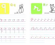 Coloriage Lettre q et r &eacute;criture cursive gs