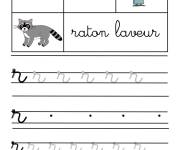 Coloriage lettre R pour Raton écriture cursive cp