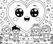 Coloriage C&oelig;ur kawaii et enfants sur le theme des &Eacute;motions