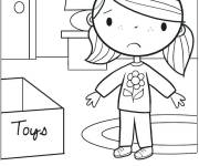 Coloriage Fille en pyjama se sent triste