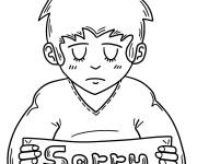 Coloriage Gar&ccedil;on triste, se sentant d&eacute;sol&eacute;