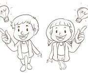 Coloriage Les deux enfants on l'air intelligent
