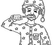 Coloriage Avant d'aller au lit, l'enfant brosse ses dents