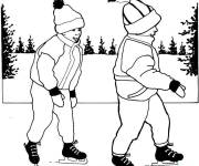 Coloriage Deux enfants patinant r&eacute;aliste