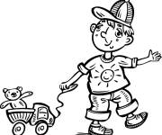 Coloriage Enfant jouant avec son camion jouet
