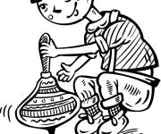 Coloriage Enfant joue avec des toupies