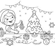 Coloriage et dessins gratuit Enfant pendant les pr&eacute;paration de Noel à imprimer