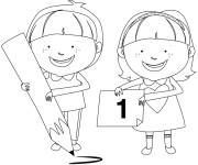 Coloriage Enfants mignons pr&eacute;parent leurs travail &agrave; maison