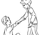 Coloriage L'enfant aide son ami