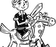 Coloriage L'enfant joue sur son cheval &agrave; bascule