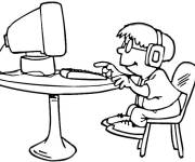 Coloriage L'enfant joue sur son ordinateur