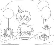 Coloriage L'enfant re&ccedil;oit les cadeaux d'anniversaire