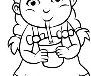 Coloriage La fille boit du jus
