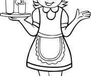 Coloriage La fille joue le r&ocirc;le d'une serveuse