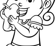 Coloriage La fille mange une pomme