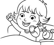 Coloriage La petite fille se r&eacute;veille le matin
