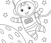 Coloriage Le petit astronaute dans l'espace pour enfant