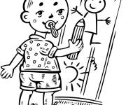 Coloriage Le petit enfant aime dessiner