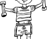 Coloriage Le petit gar&ccedil;on fait du sport