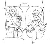 Coloriage Les deux enfants dans la voiture avec leurs jouets